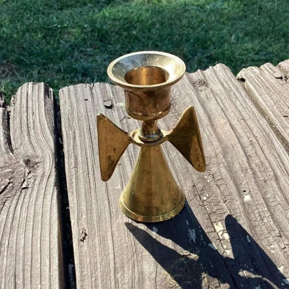 Vintage Brass Angel Candle Holder Small Single Taper‎ Holder Angelic Decor